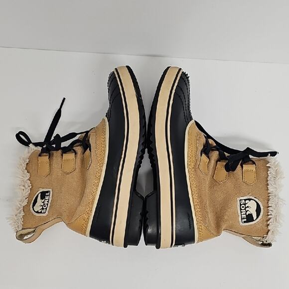 Sorel Tivoli Women's Waterproof Black and Tan Fur-Lined Winter Duck Boots Size 8 - Picture 5 of 9